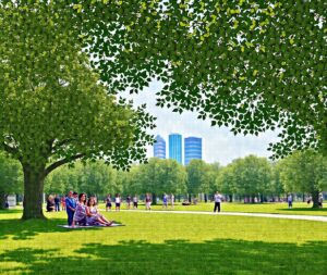 Modern Urban Lifestyle with Green Spaces – free AI stock image