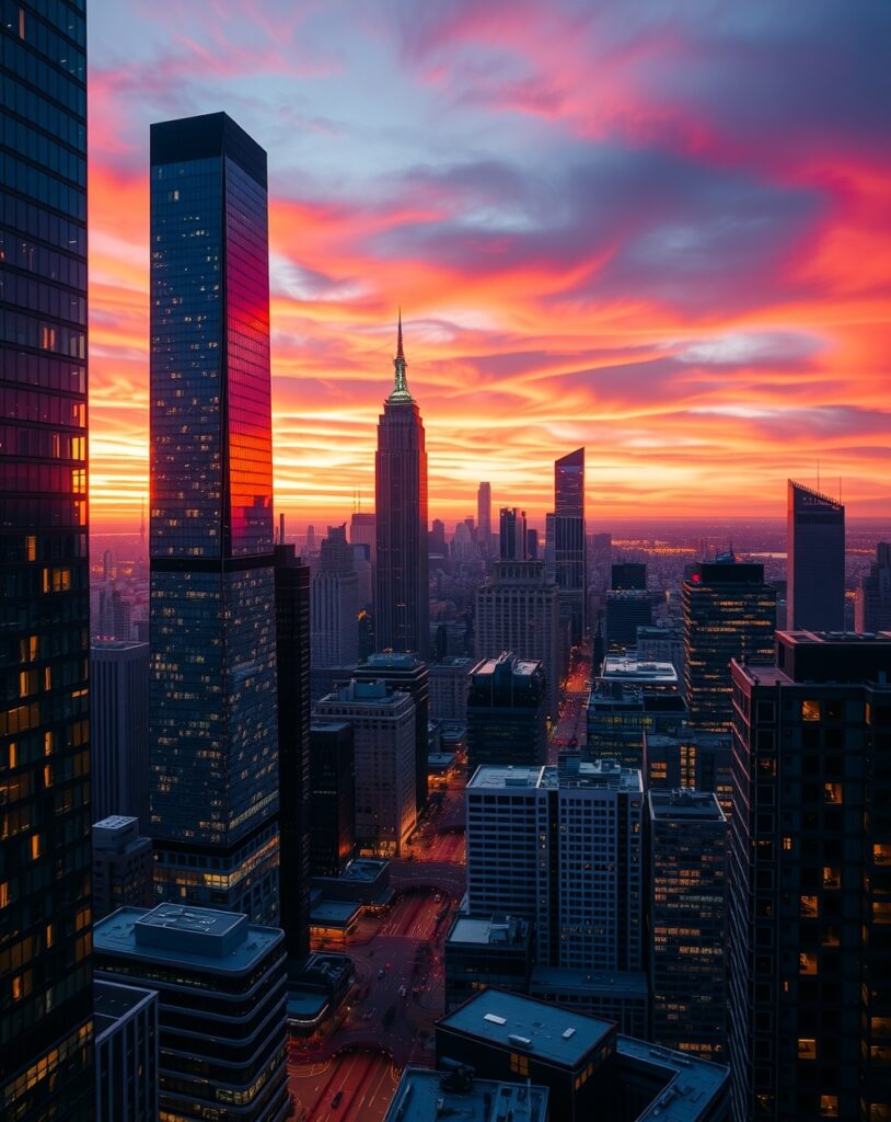 Modern Urban Skyline at Dusk – free AI stock image