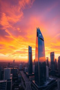 Modern Urban Skyscrapers Against Sunset Sky – free AI stock image