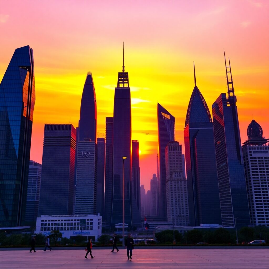 Modern Urban Skyscrapers Against Sunset Sky – free AI stock image