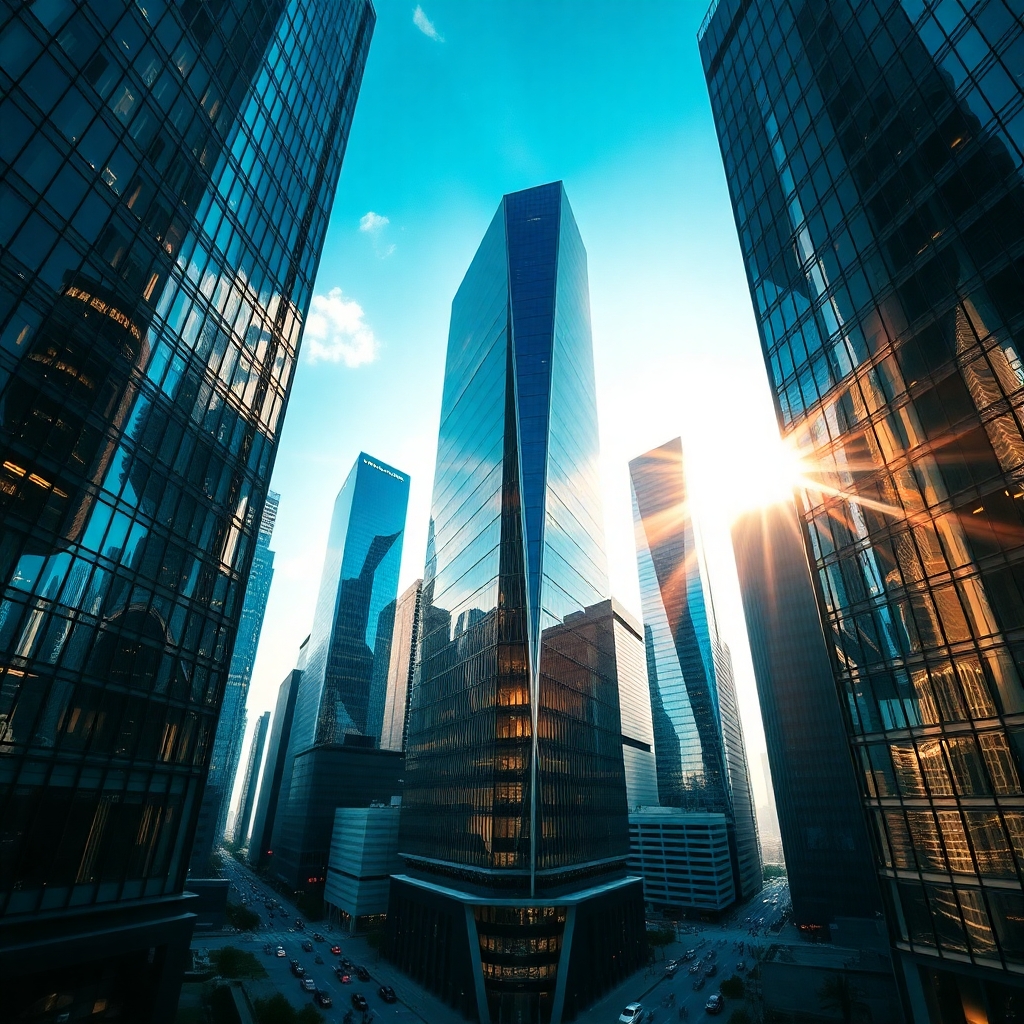 Modern Urban Skyscrapers Under Clear Blue Sky – free AI stock image