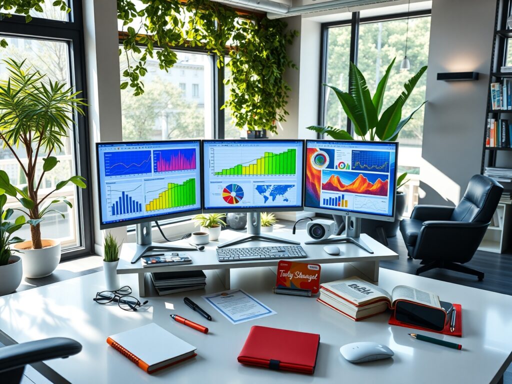 Modern Workspace with Technology and Design – free AI stock image
