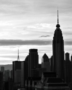 Monochrome Cityscape at Dusk – free AI stock image