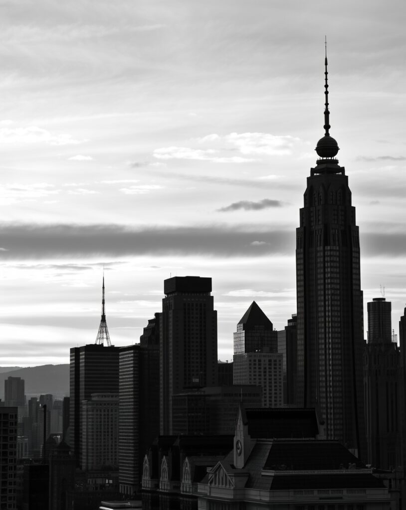Monochrome Cityscape at Dusk – free AI stock image