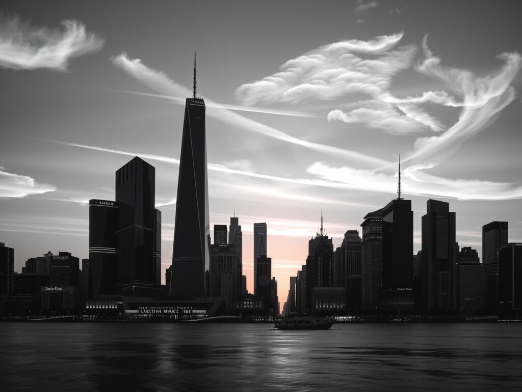 Monochrome Cityscape at Dusk – free AI stock image