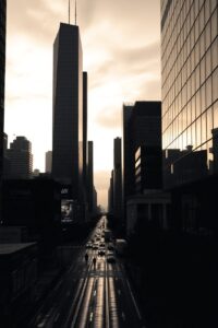 Monochrome Cityscape at Dusk – free AI stock image