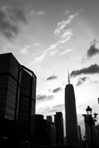 Monochrome Cityscape at Dusk – free AI stock image