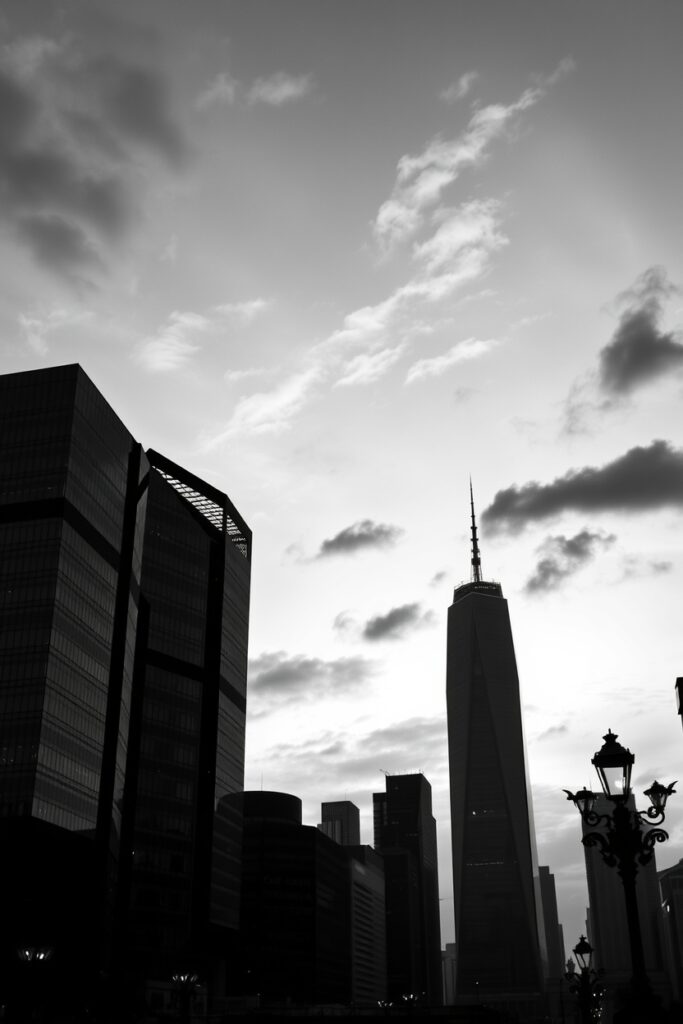 Monochrome Cityscape at Dusk – free AI stock image