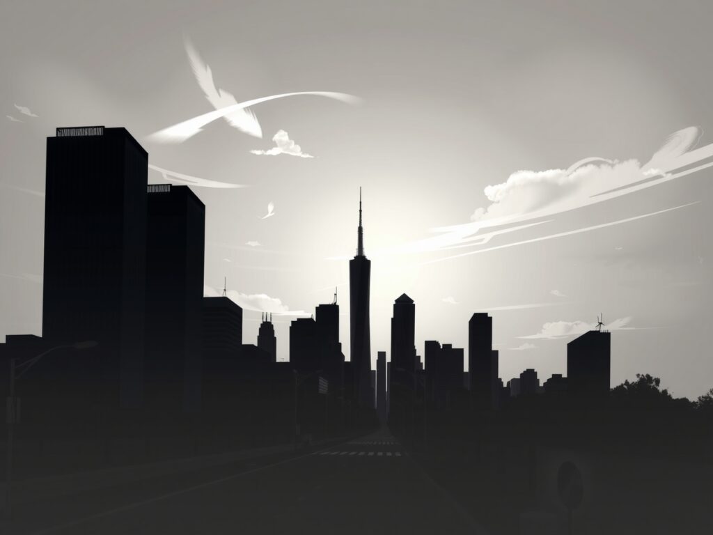 Monochrome Cityscape at Dusk – free AI stock image