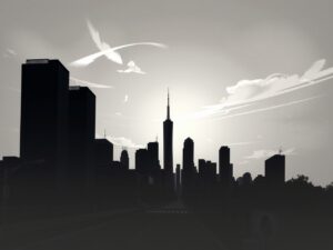 Monochrome Cityscape at Dusk – free AI stock image