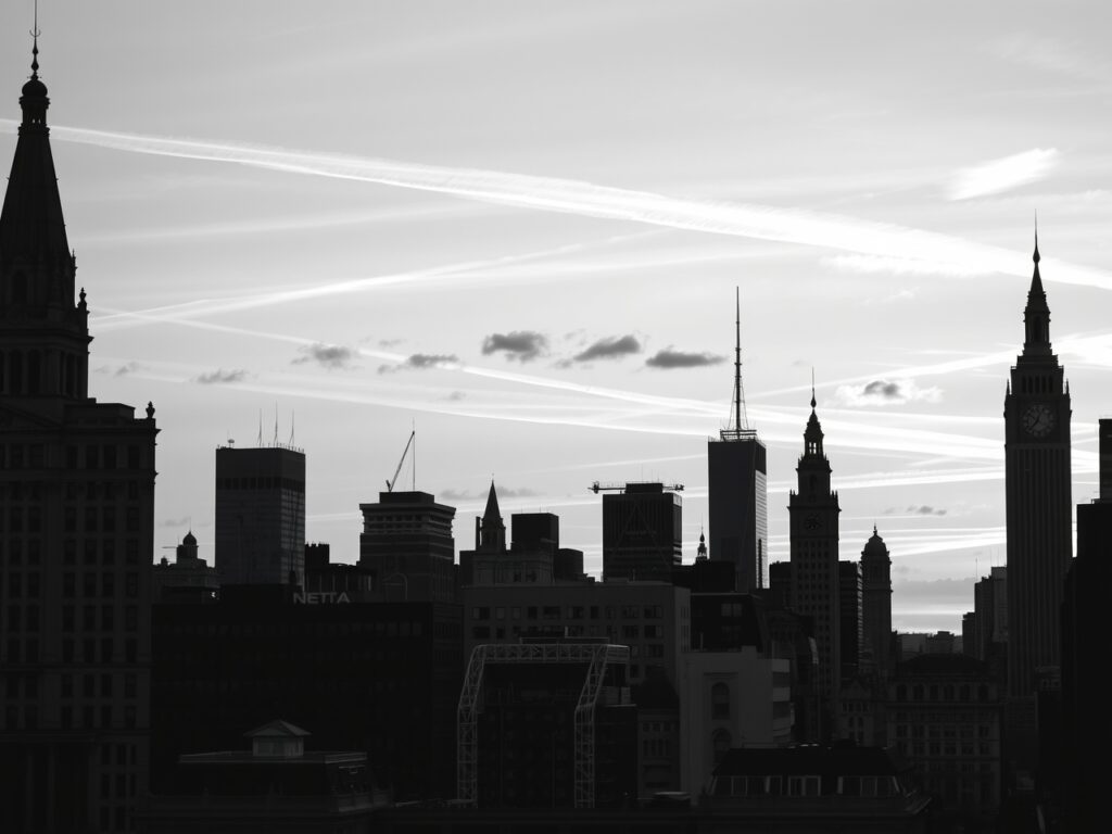 Monochrome Cityscape at Dusk – free AI stock image