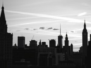 Monochrome Cityscape at Dusk – free AI stock image