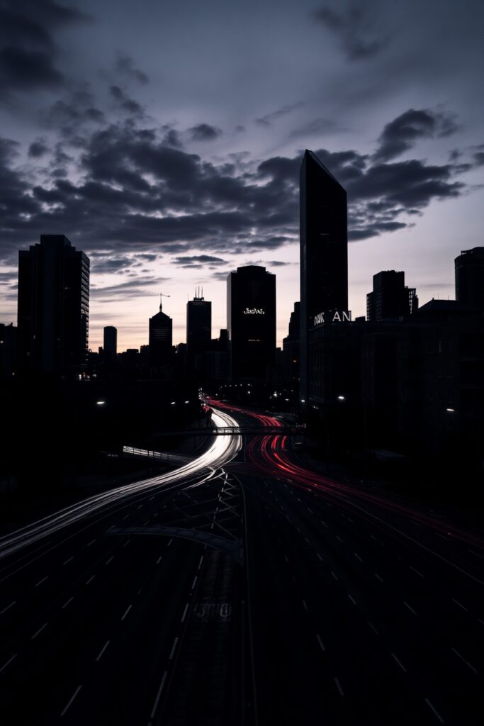 Monochrome Cityscape Revealing Urban Solitude – free AI stock image