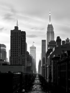Monochrome Cityscape with Stark Shadows – free AI stock image