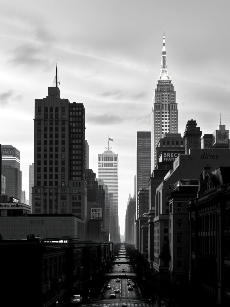 Monochrome Cityscape with Stark Shadows – free AI stock image