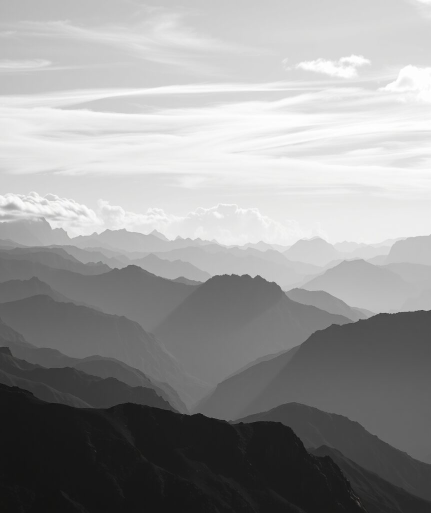 A Monochrome Dreamscape of Mountains – free AI stock image