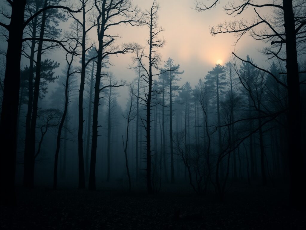 Monochrome Forest at Dusk – free AI stock image
