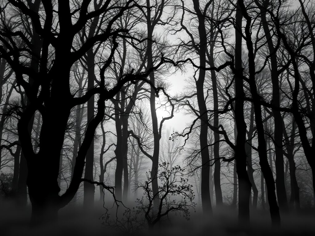 Monochrome Forest at Dusk – free AI stock image