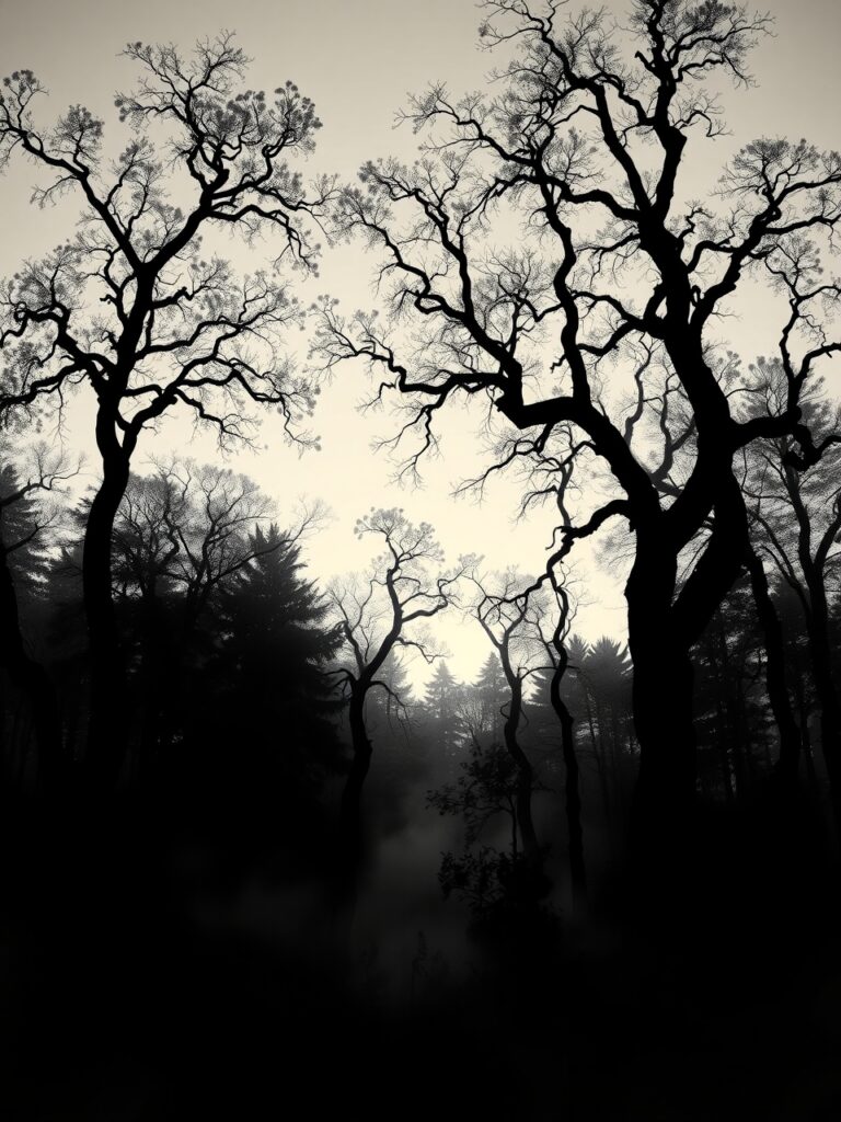 A Monochrome Forest Landscape at Dusk – free AI stock image
