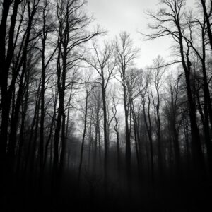Monochrome Forest Landscape at Dusk – free AI stock image