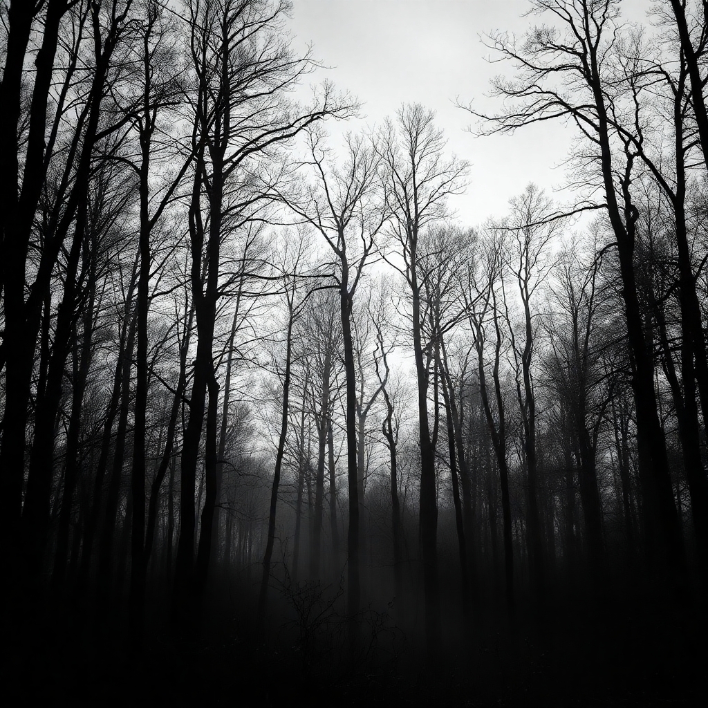Monochrome Forest Landscape at Dusk – free AI stock image
