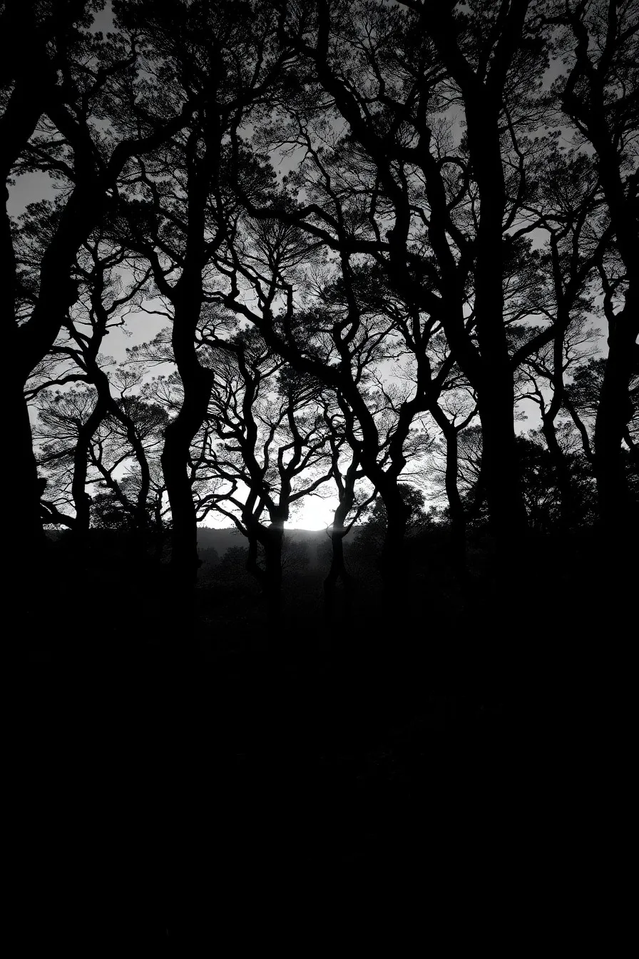 Monochrome Forest Silhouette at Dusk