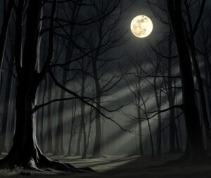 Monochrome Forest Under Moonlight – free AI stock image