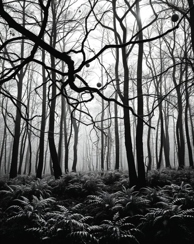Monochrome Forest with Elegant Shadows – free AI stock image