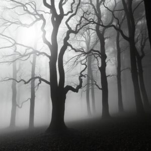 Monochrome Forest with Ethereal Mist – free AI stock image