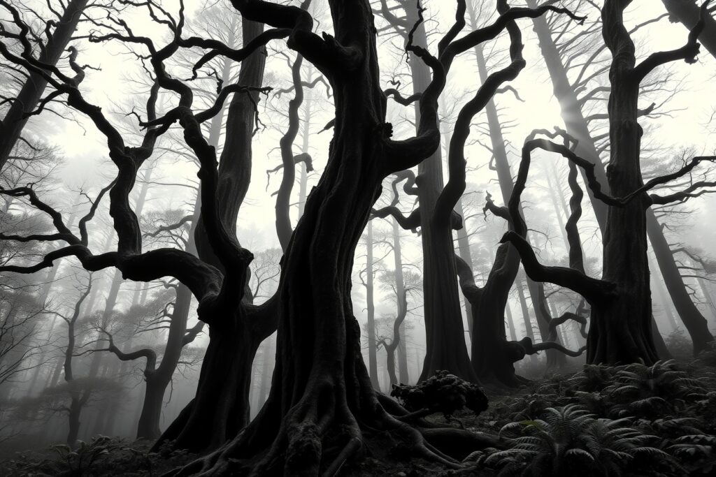 Monochrome Forest with Majestic Trees – free AI stock image