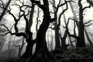 Monochrome Forest with Majestic Trees – free AI stock image