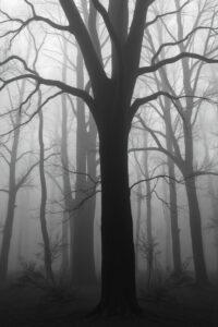Monochrome Forest with Misty Atmosphere – free AI stock image