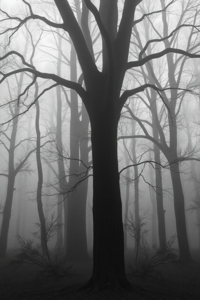 Monochrome Forest with Misty Atmosphere – free AI stock image