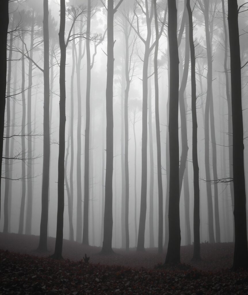 Monochrome Forest with Misty Depths – free AI stock image