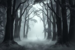 Monochrome Forest with Misty Fog – free AI stock image