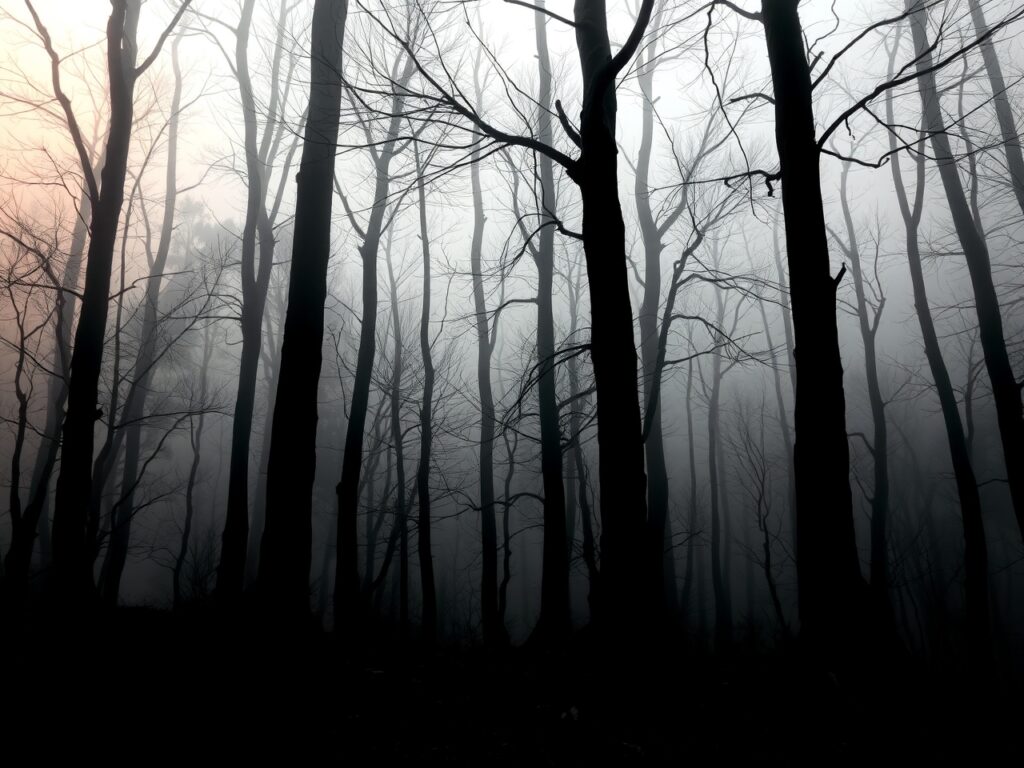 Monochrome Forest with Misty Trees – free AI stock image