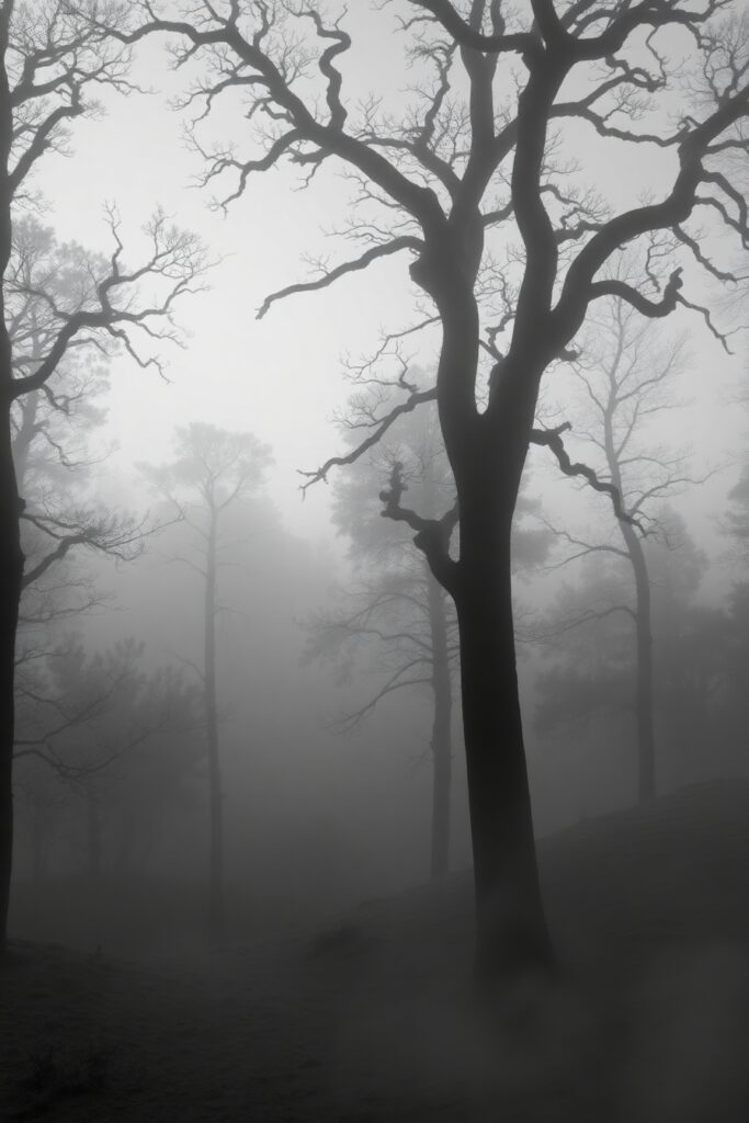 Monochrome Forest with Misty Trees – free AI stock image