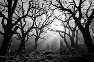 Monochrome Landscape of an Ancient Forest – free AI stock image