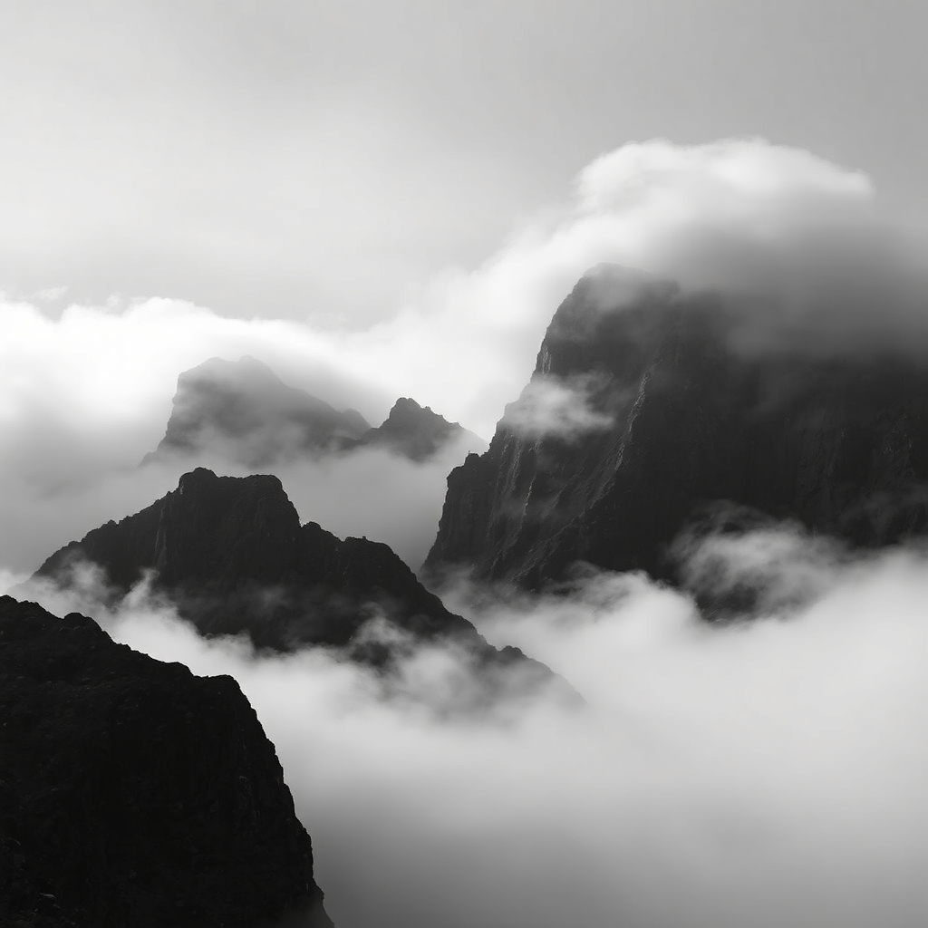 Monochrome Landscape of Eerie Mountains – free AI stock image