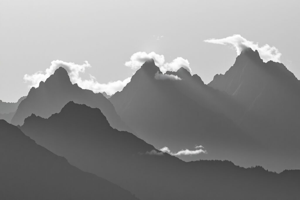 Monochrome Landscape of Serene Mountains – free AI stock image