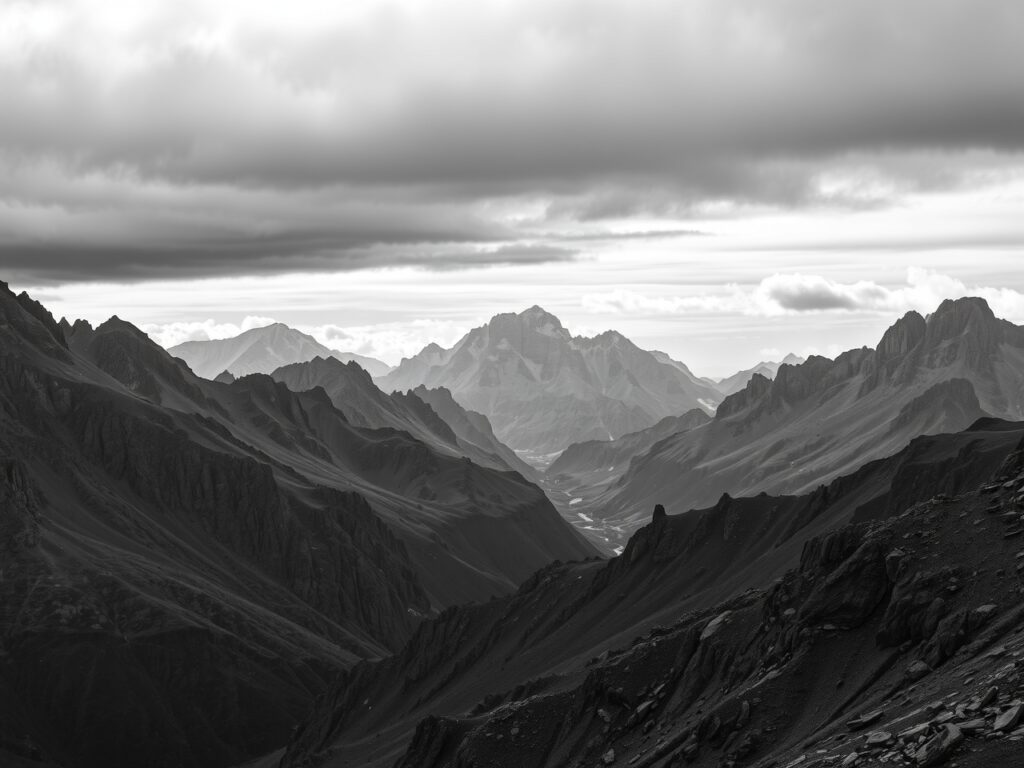 Monochrome Landscape of Stark Mountains – free AI stock image