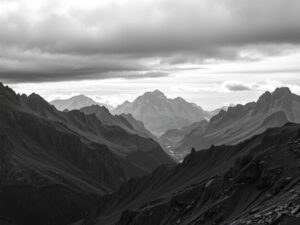 Monochrome Landscape of Stark Mountains – free AI stock image
