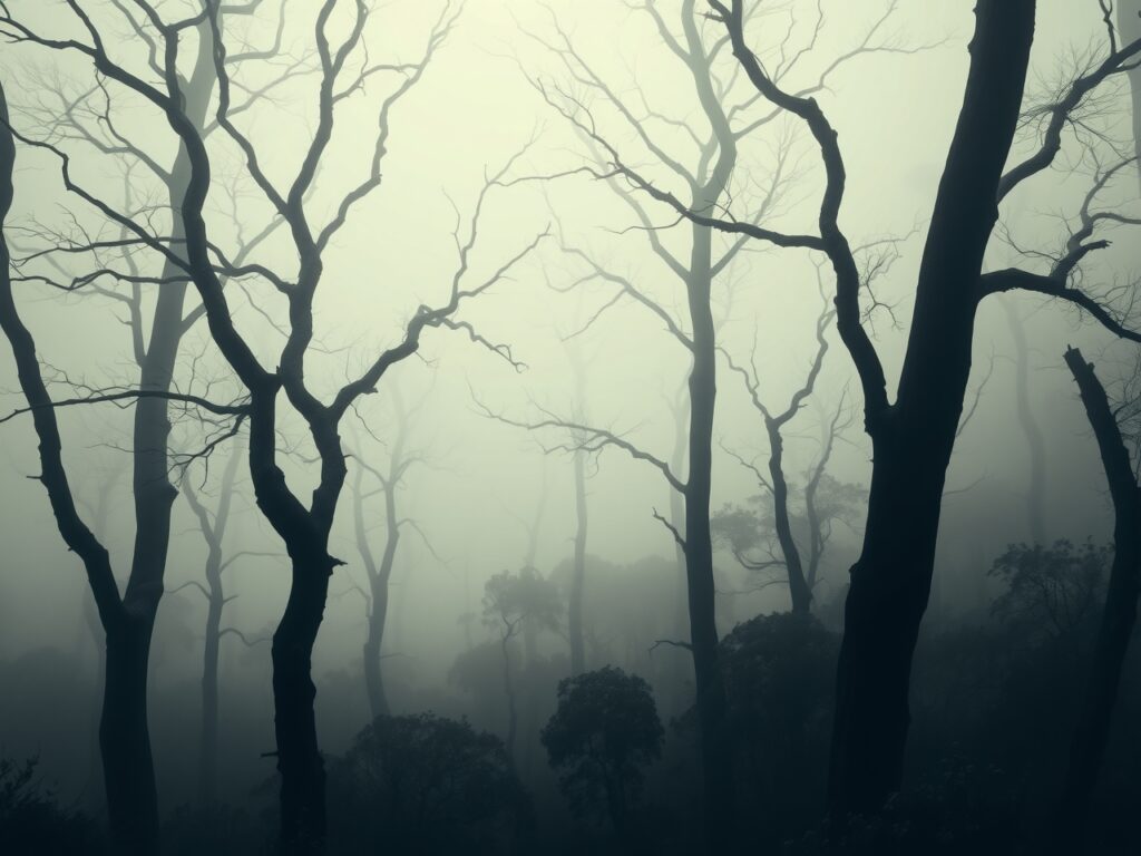 Monochrome Misty Forest Landscape – free AI stock image
