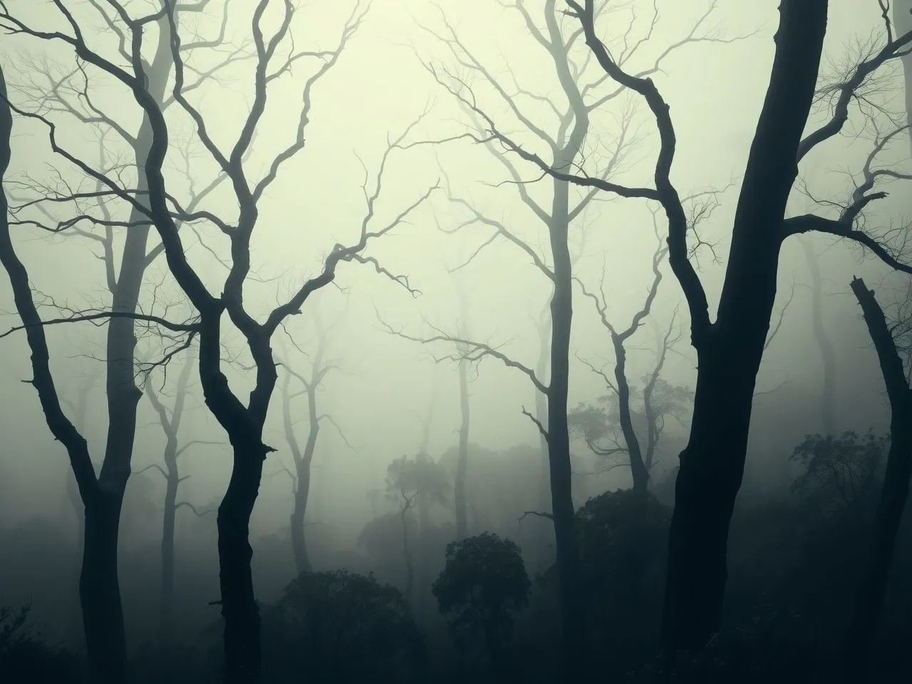 Monochrome Misty Forest Landscape