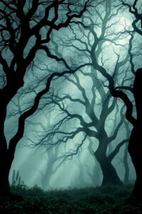 Monochrome Moods in a Misty Forest – free AI stock image