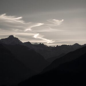 Monochrome Mountain Landscape at Dusk – free AI stock image