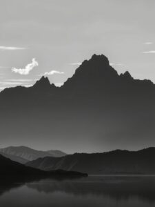 Monochrome Mountain Landscape at Dusk – free AI stock image