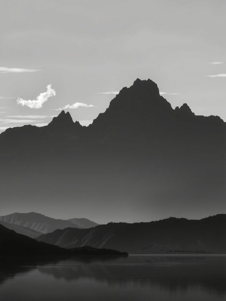 Monochrome Mountain Landscape at Dusk – free AI stock image