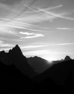 Monochrome Mountain Landscape at Dusk – free AI stock image