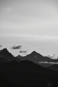 Monochrome Mountain Landscape at Dusk – free AI stock image